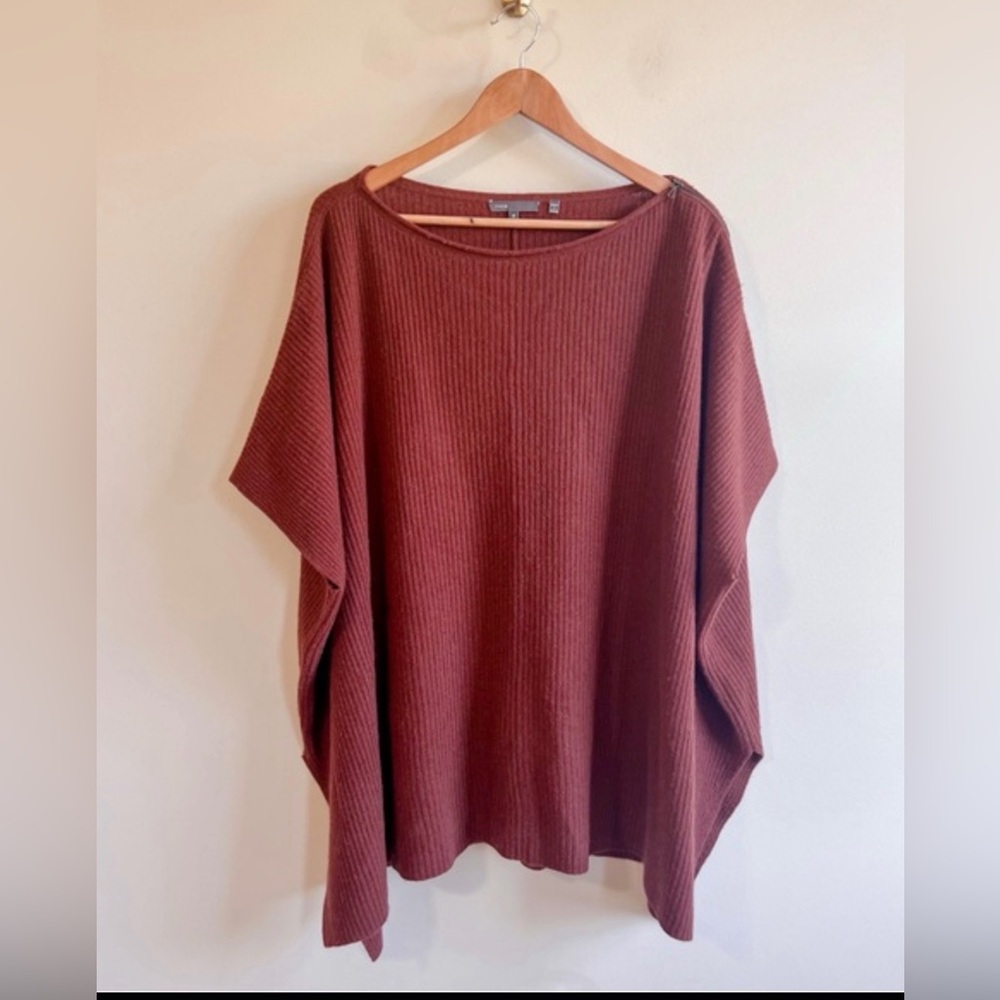 Cashmere wool blend Rust Ribbed Poncho Sweater by Vince